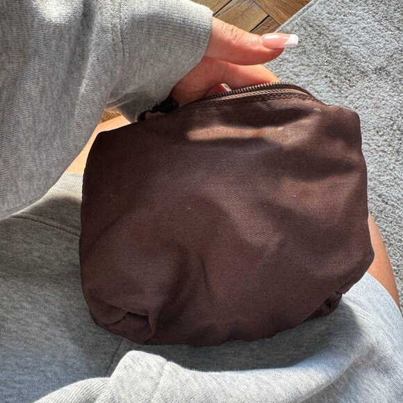 Prada Milano brown nylon pouch with tonal beaded logo detail at front. Features - Picture 5 of 5